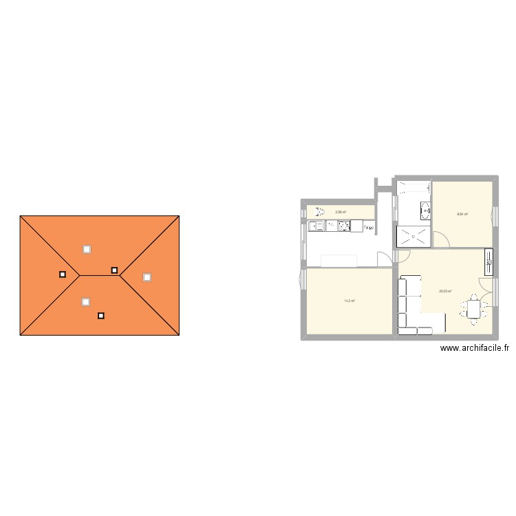 clemenceau meublé. Plan de 4 pièces et 47 m2