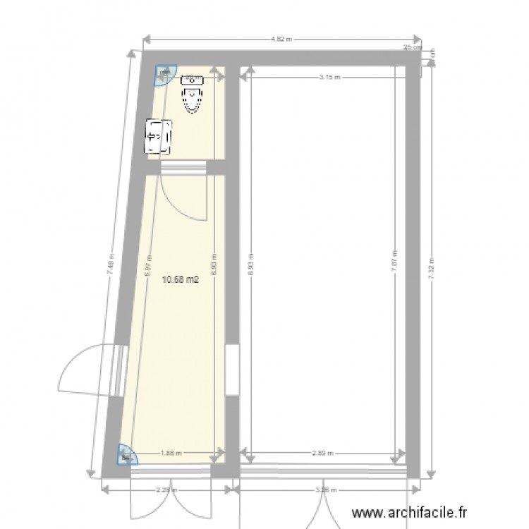 extention 1. Plan de 1 pièce et 11 m2