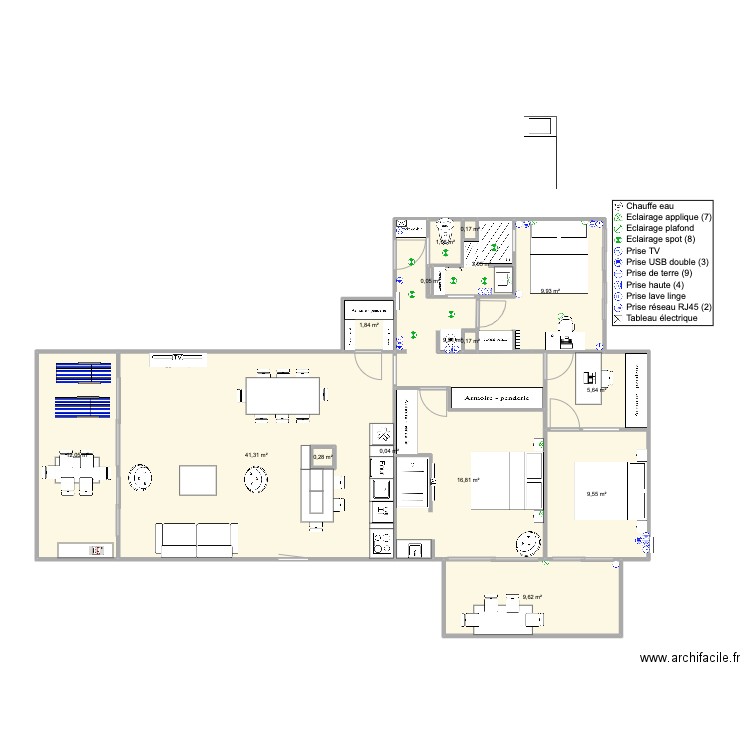 Santa Clara 2 face mer version famille. Plan de 16 pièces et 122 m2