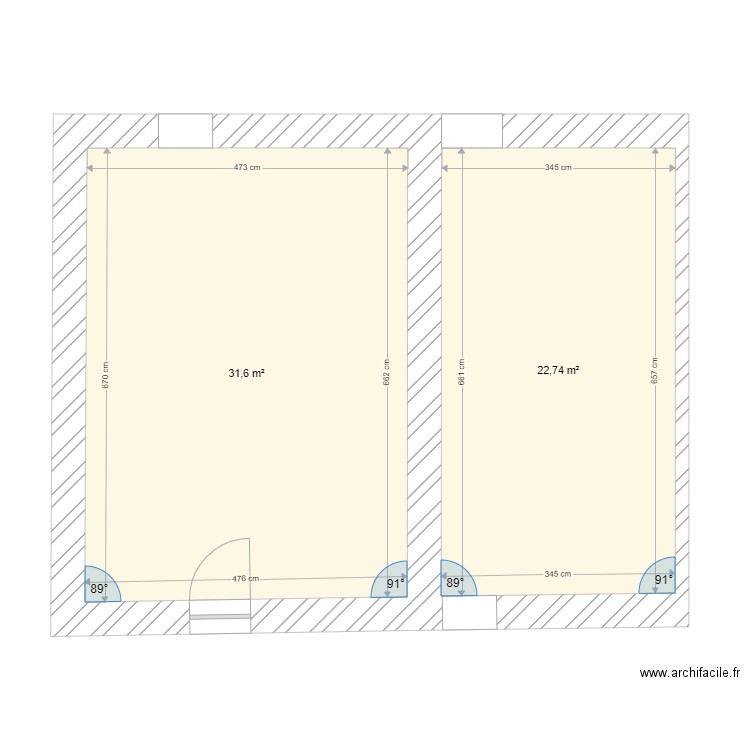 la gob new. Plan de 2 pièces et 54 m2