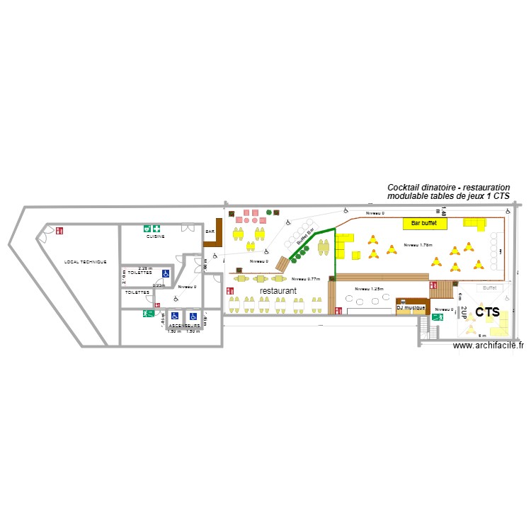 2 Sénario restauration cocktail 1 CTS modulable tables de jeux. Plan de 0 pièce et 0 m2