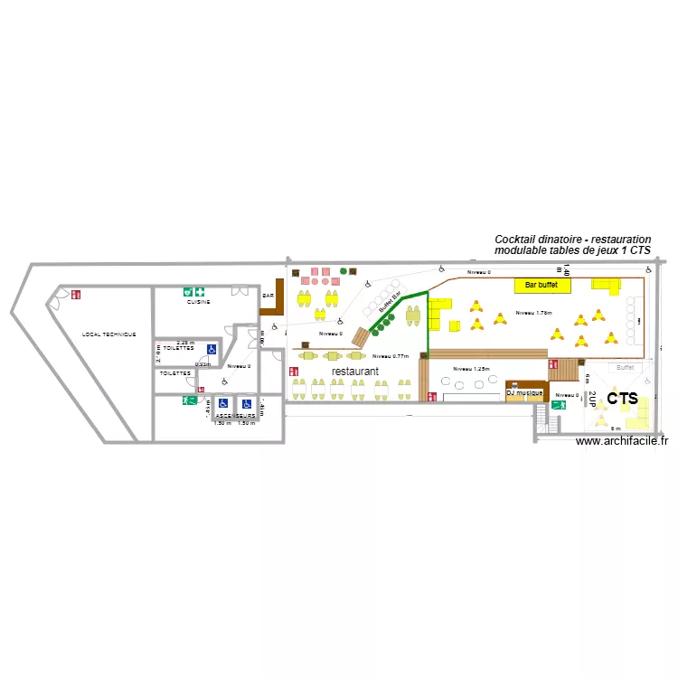 2 S&eacute;nario restauration cocktail 1 CTS modulable tables de jeux. Plan de 