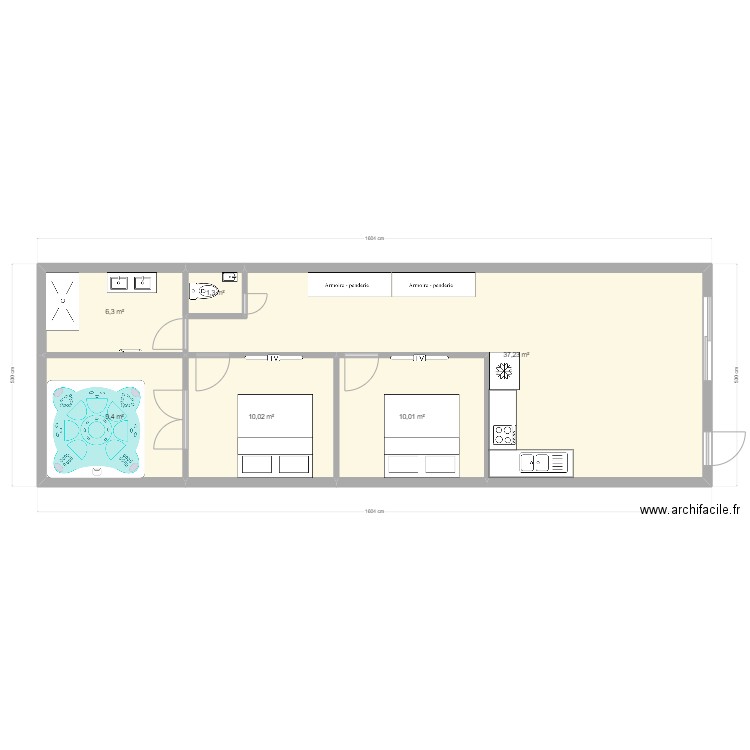 chantier mérignac. Plan de 6 pièces et 74 m2