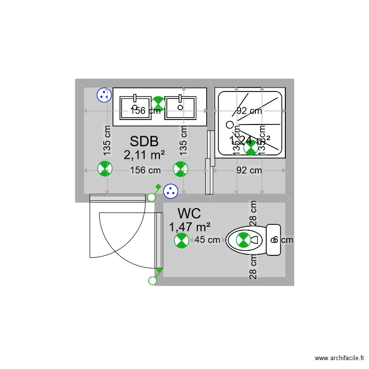 SDB BALLAND. Plan de 3 pièces et 5 m2