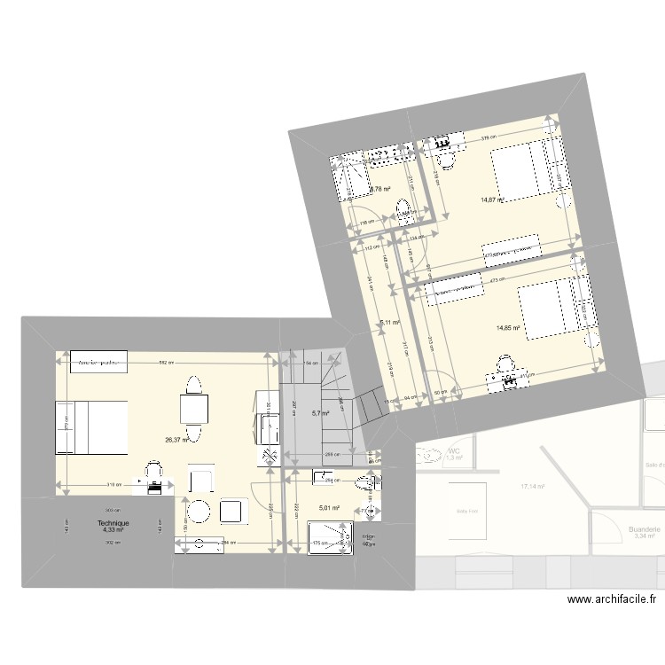 Mordelles - 3 Place Saint-Pierre - Projection. Plan de 21 pièces et 199 m2