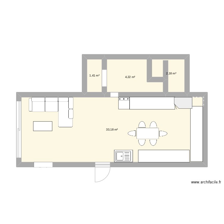 salon. Plan de 4 pièces et 41 m2