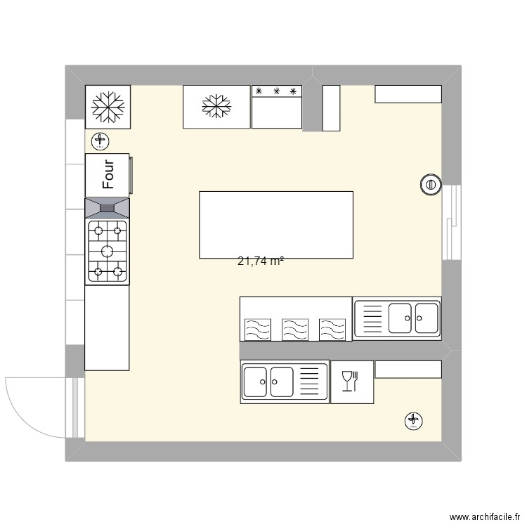 Cuisine Go Lococaux. Plan de 1 pièce et 22 m2