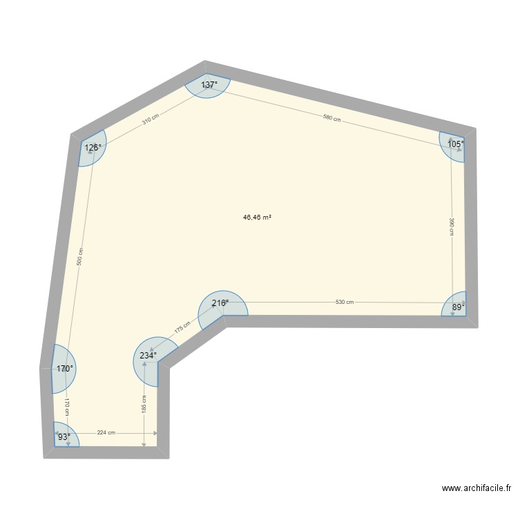 piscine version 2. Plan de 1 pièce et 46 m2