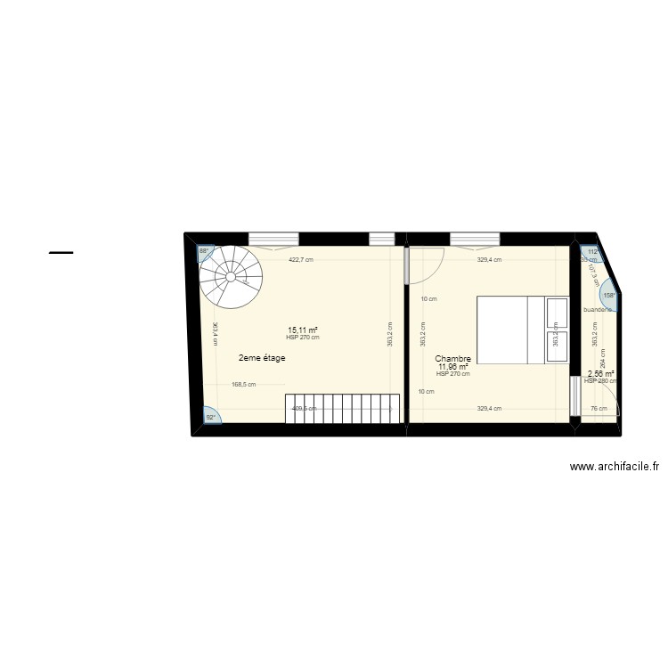 pavillon 2eme étage 40. Plan de 3 pièces et 30 m2