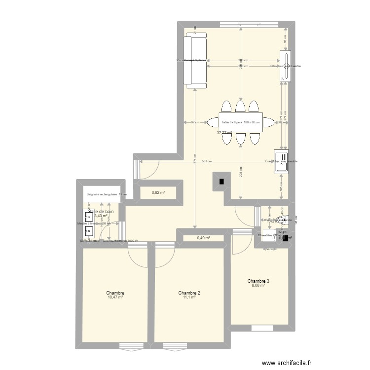 Vtravaux2. Plan de 10 pièces et 74 m2