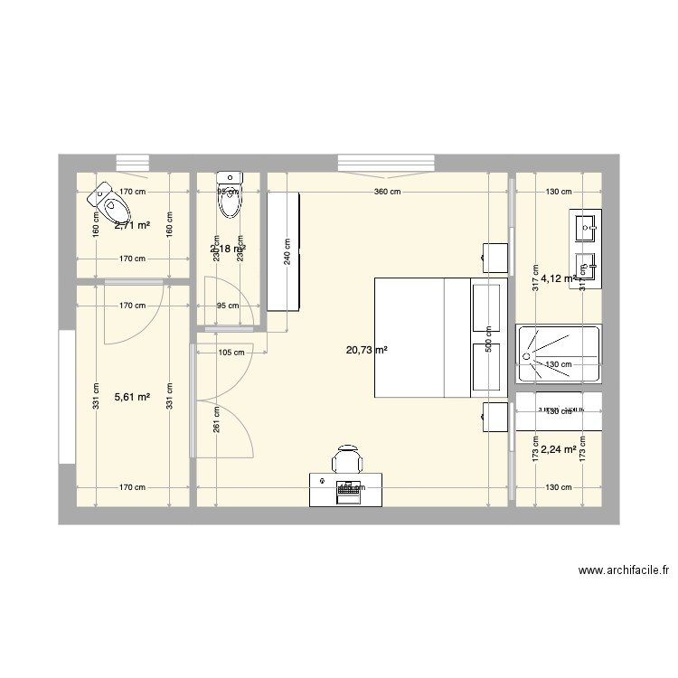 Pouzin Suite. Plan de 14 pièces et 114 m2