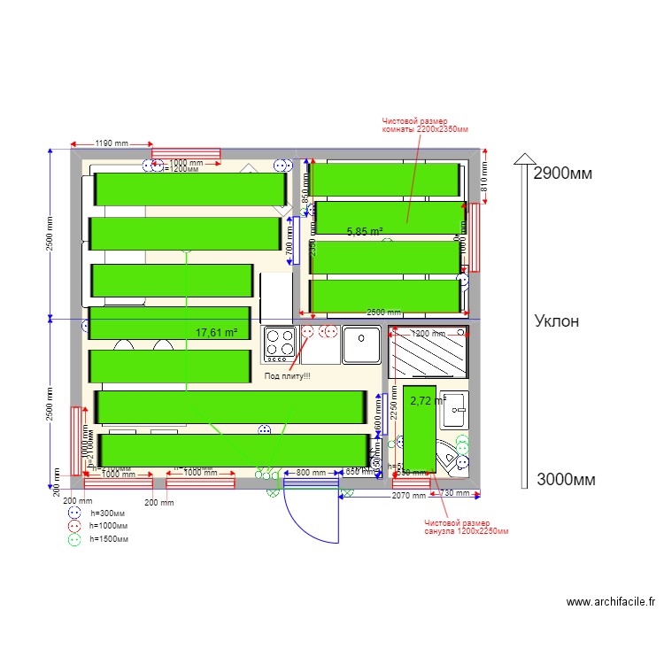  30 6111 ТП. Plan de 3 pièces et 26 m2