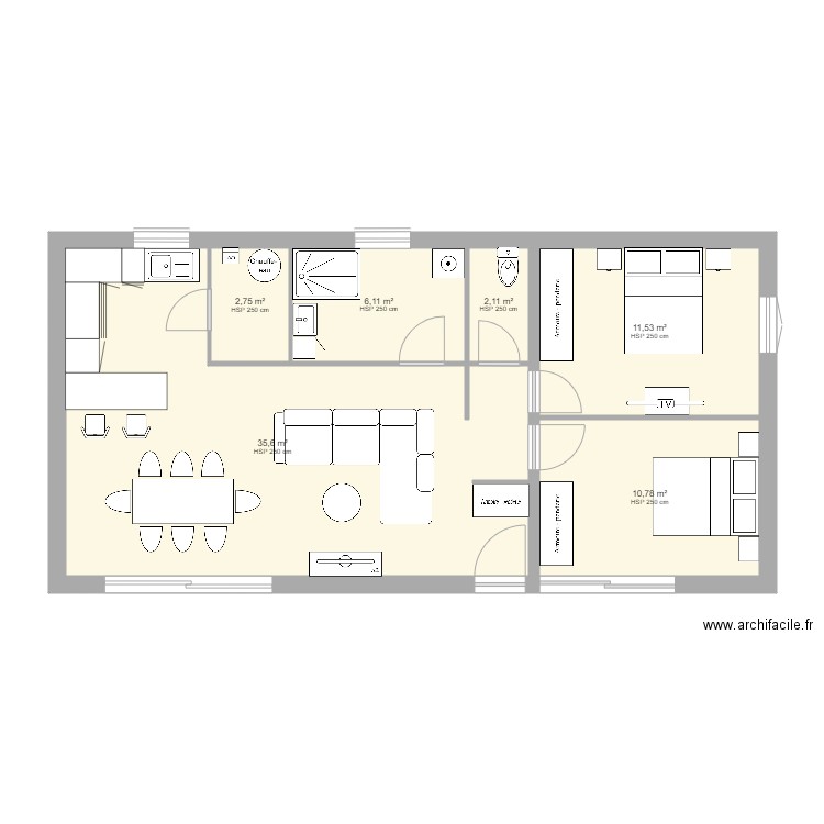 Plan dépendance 2. Plan de 6 pièces et 69 m2