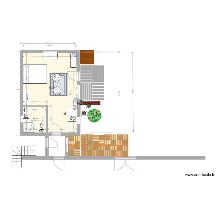 Aménagement annexe côté jardin 1. Plan de 2 pièces et 30 m2