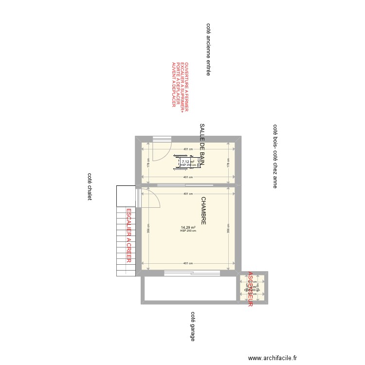 annexe cros de cachet. Plan de 3 pièces et 23 m2