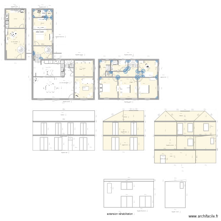 plan fp4 modif extention. Plan de 16 pièces et 178 m2