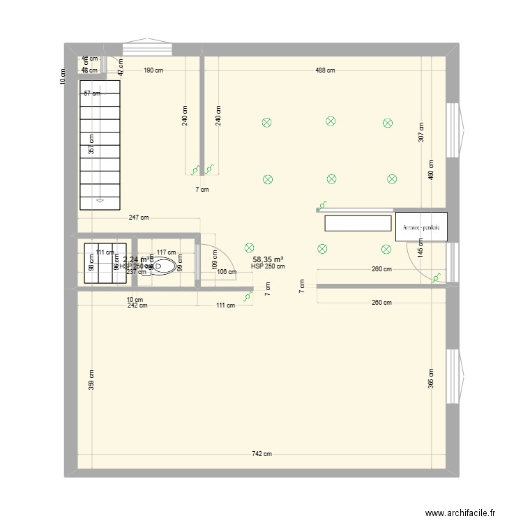 CLUZEAUD HOVAERE rdc cuisine réduite. Plan de 2 pièces et 61 m2