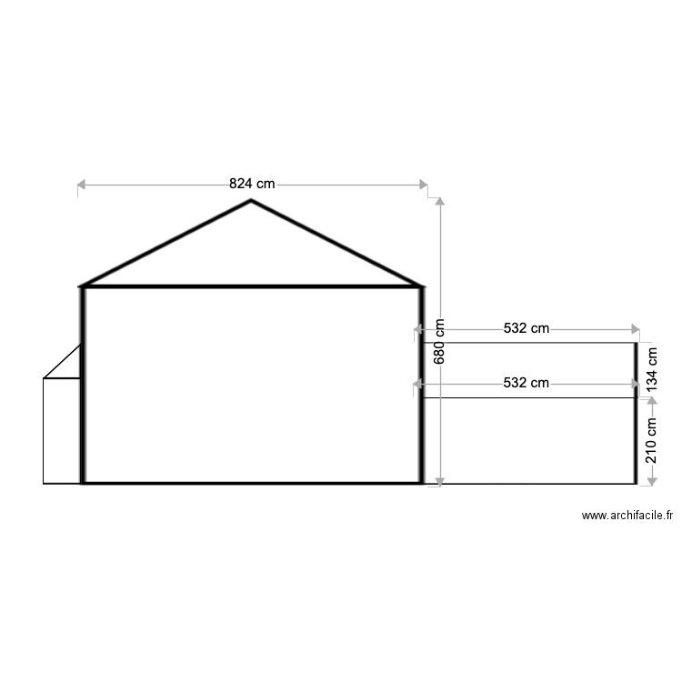 Façade droite avant travaux. Plan de 0 pièce et 0 m2