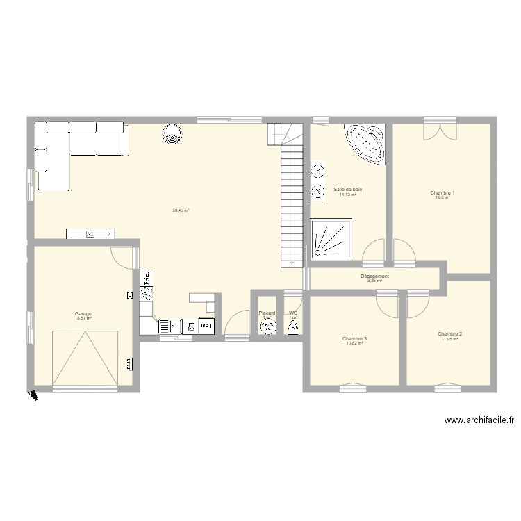 Maison Loupia. Plan de 9 pièces et 139 m2