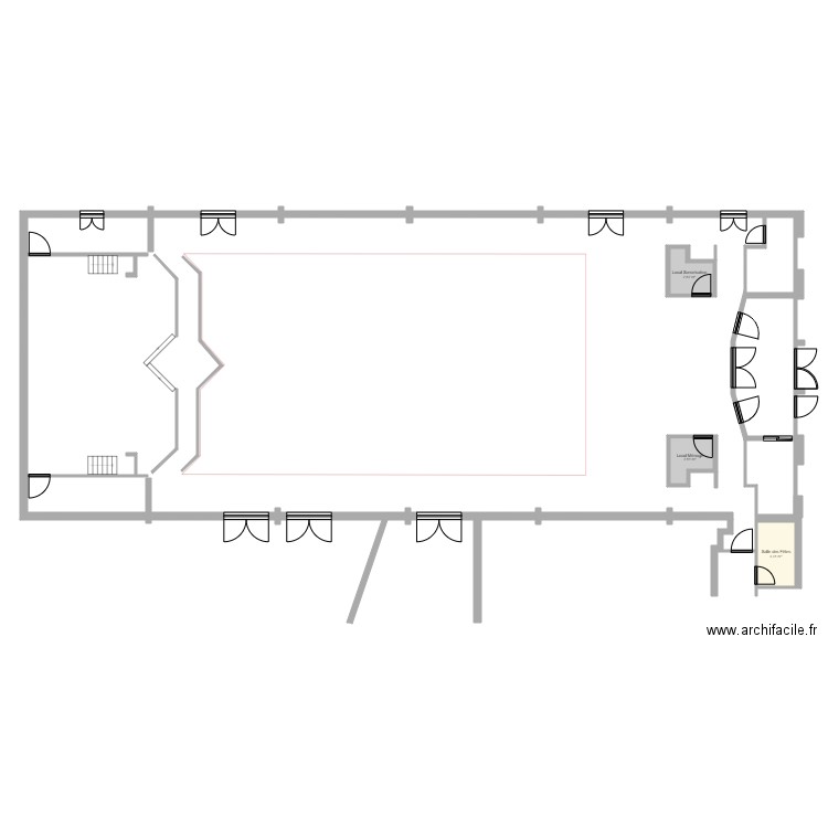 Salle des fêtes. Plan de 3 pièces et 10 m2