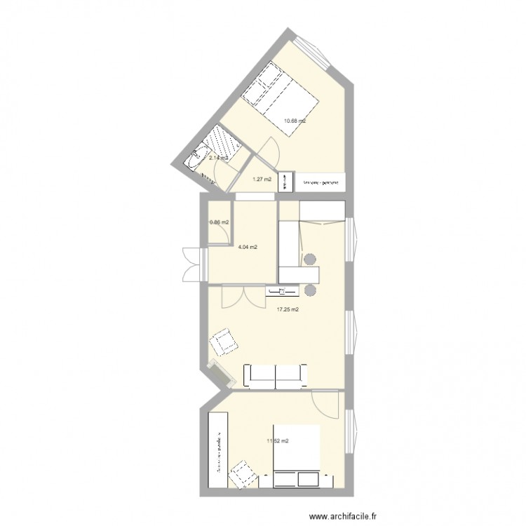 Chambre 1 sdb et couloir plan complet. Plan de 0 pièce et 0 m2