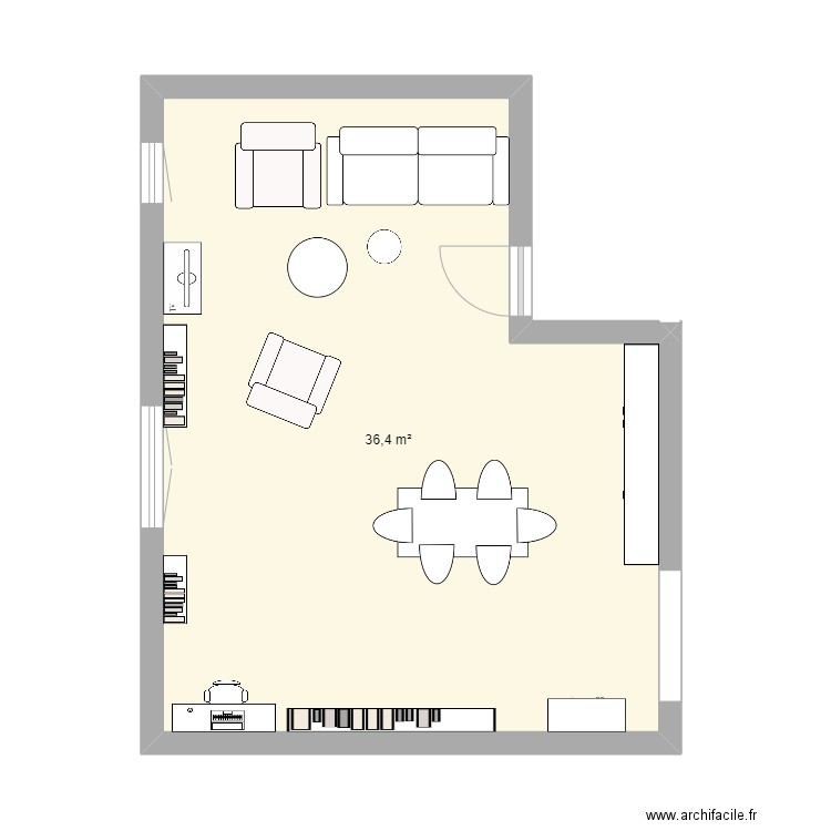 SalonOption1. Plan de 1 pièce et 36 m2