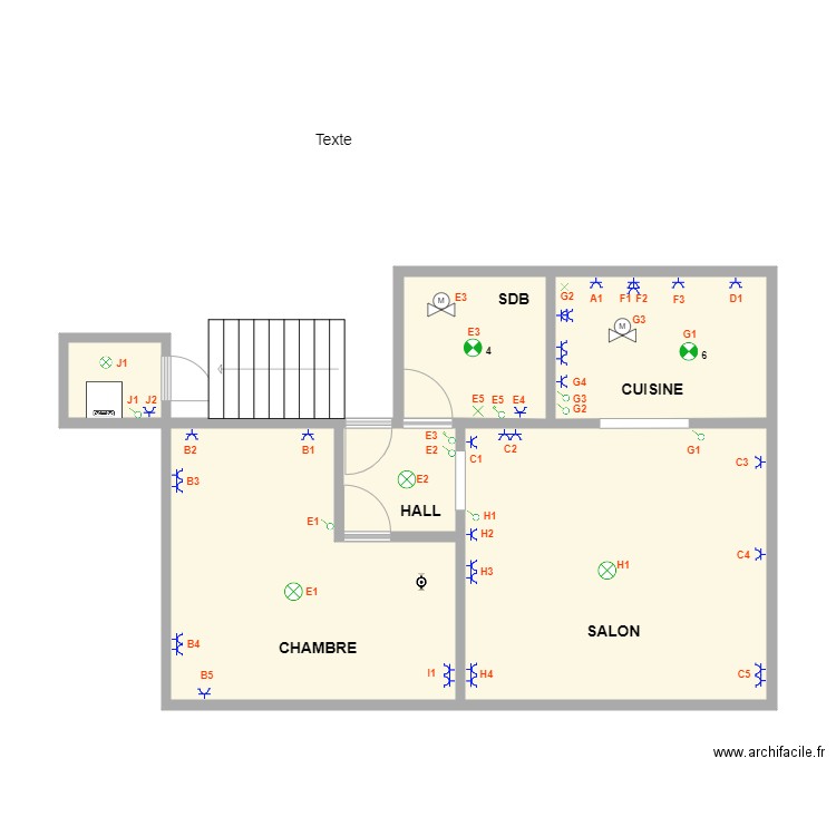 2eme etage 24 02 electrique. Plan de 6 pièces et 53 m2