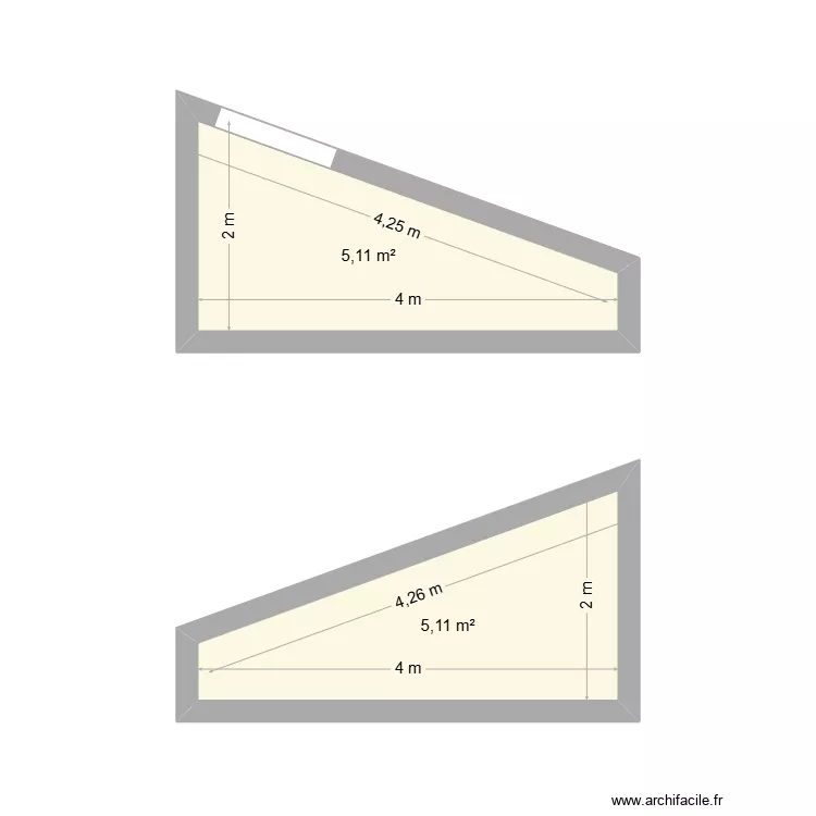 toiture vue coupé. Plan de 2 et 10 m² toiture vue coupé. Plan de 2 et 10 m²