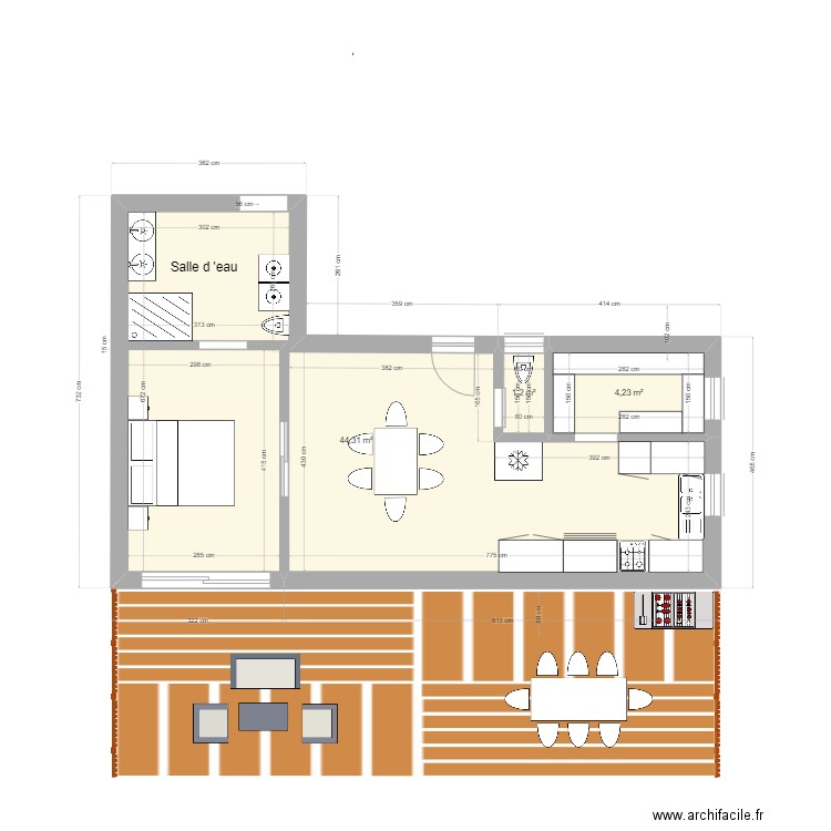 la maison du Bonheur version 2 temps. Plan de 3 pièces et 50 m2