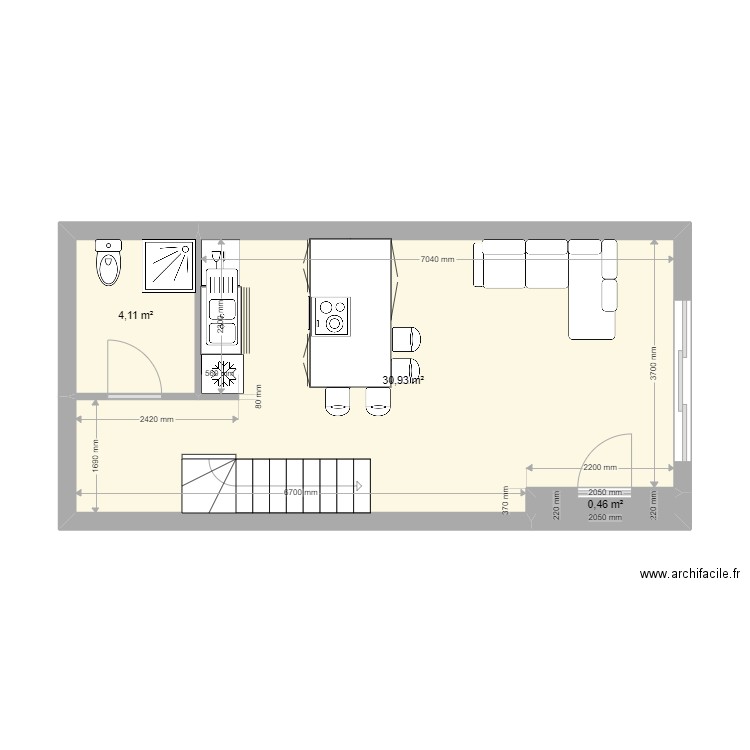 CUISINE IDEE WILLY. Plan de 3 pièces et 35 m2