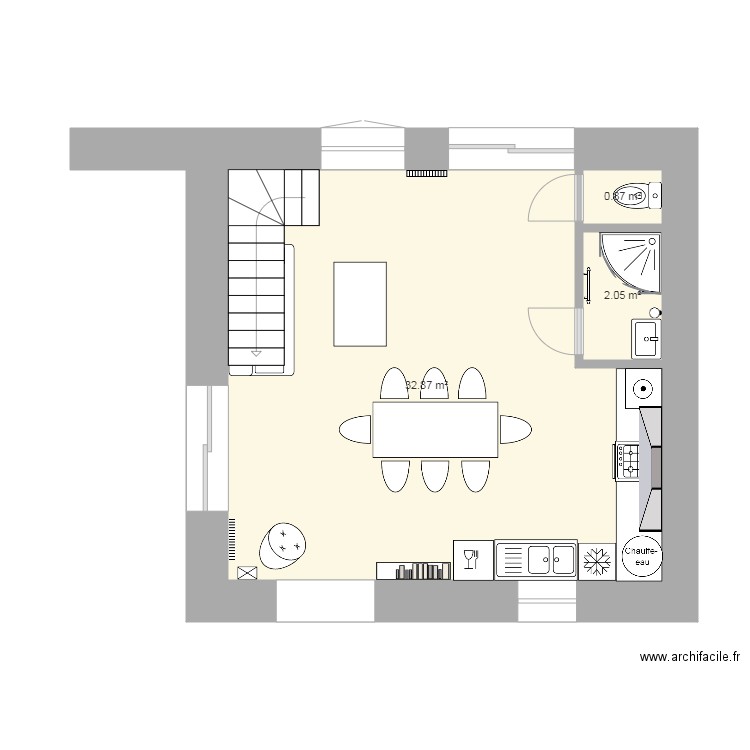 projet petite maison. Plan de 3 pièces et 36 m2