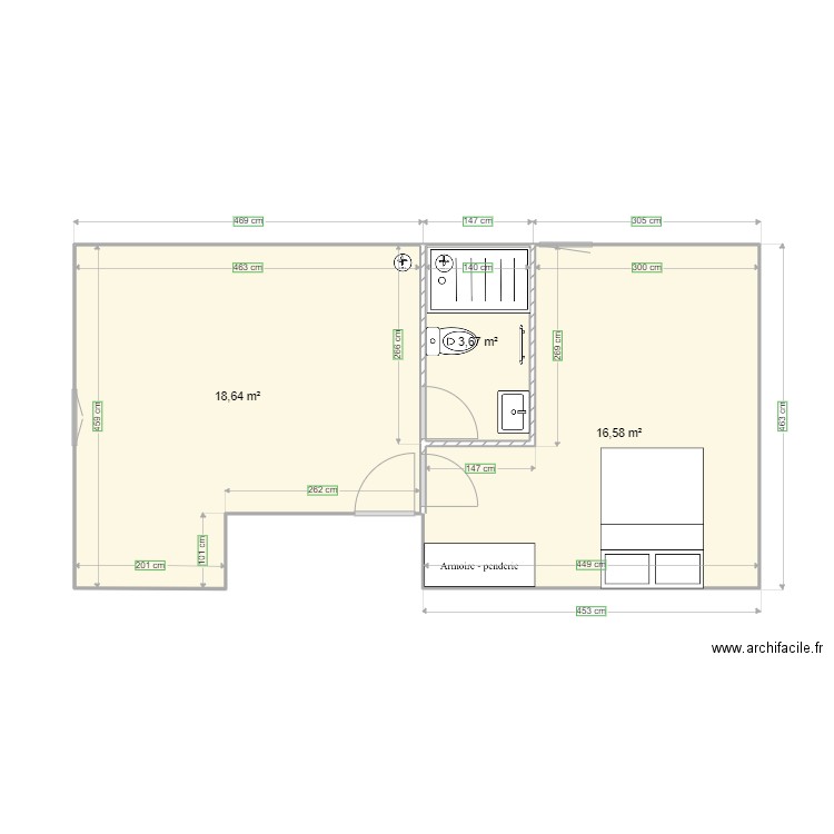 t2 Angers. Plan de 3 pièces et 39 m2