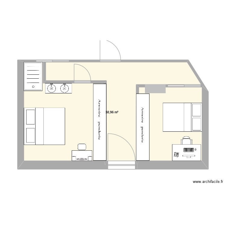 RDC Amenagement 1. Plan de 1 pièce et 39 m2