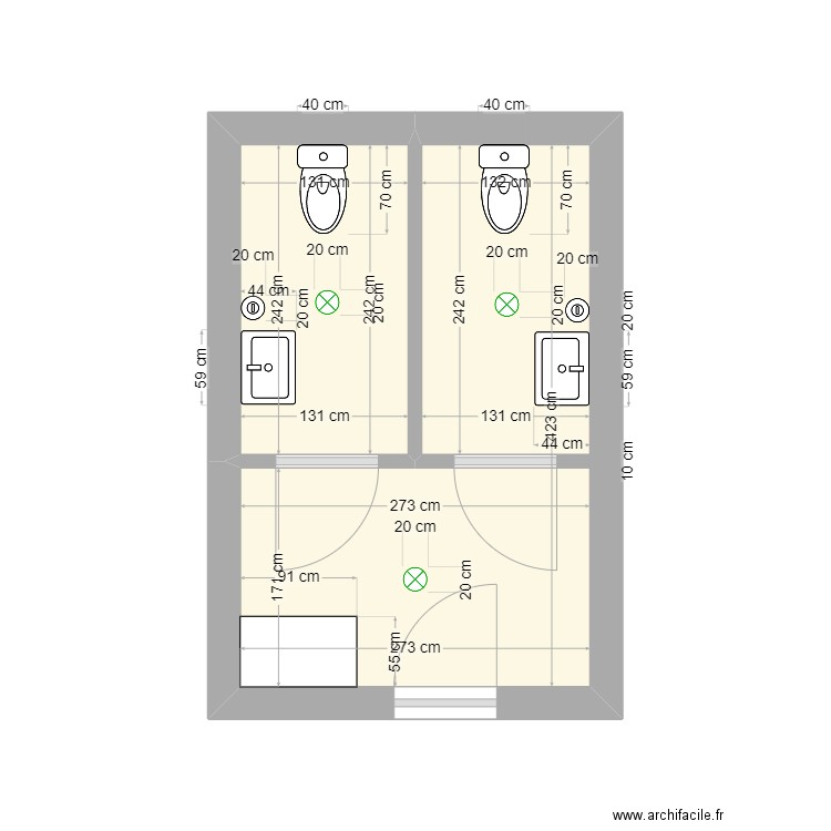 plan toilettes remplacement des archives. Plan de 2 pièces et 11 m2