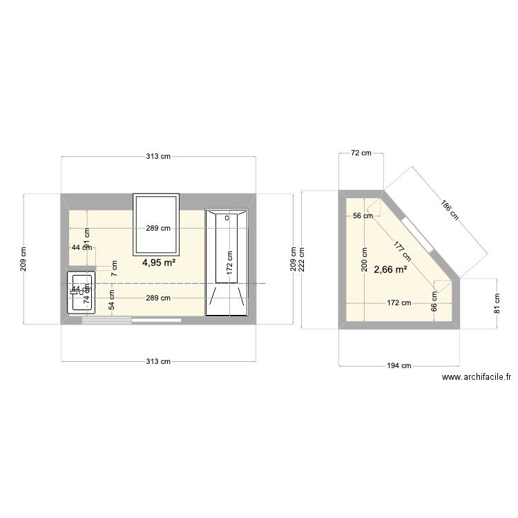 plan SDB Barety. Plan de 2 pièces et 8 m2