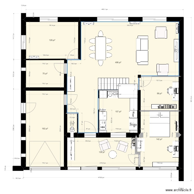 RDC G Sept 26. Plan de 9 pièces et 127 m2