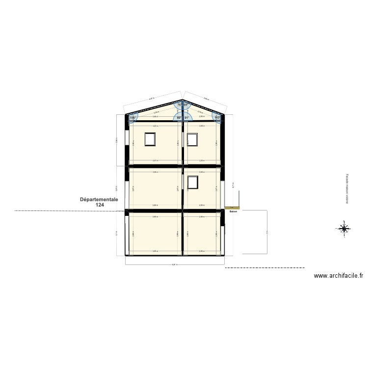 balcon plan de coupe 1. Plan de 8 pièces et 60 m2