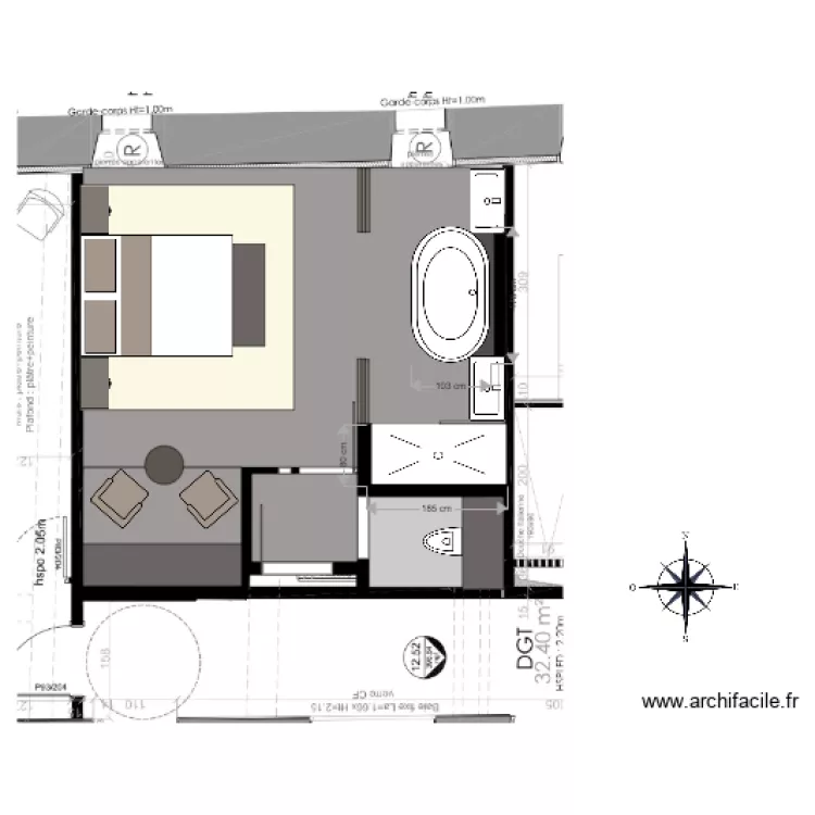 CHAMBRE 3 E. Plan de 