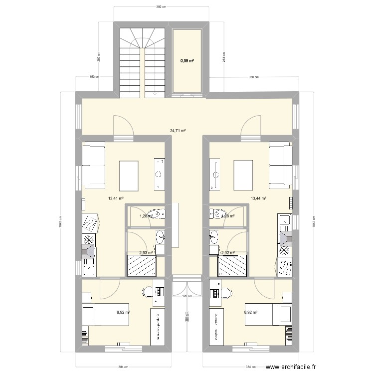 rez de chausser . Plan de 11 pièces et 84 m2