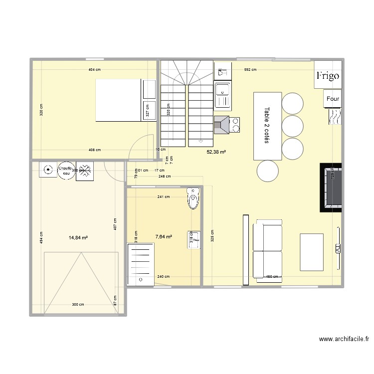 L 2. Plan de 3 pièces et 75 m2