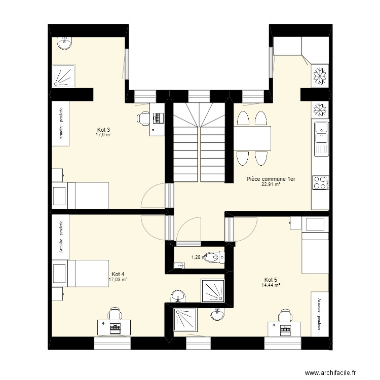 Laboratoire 24 - version 1 - 1er étage. Plan de 5 pièces et 74 m2