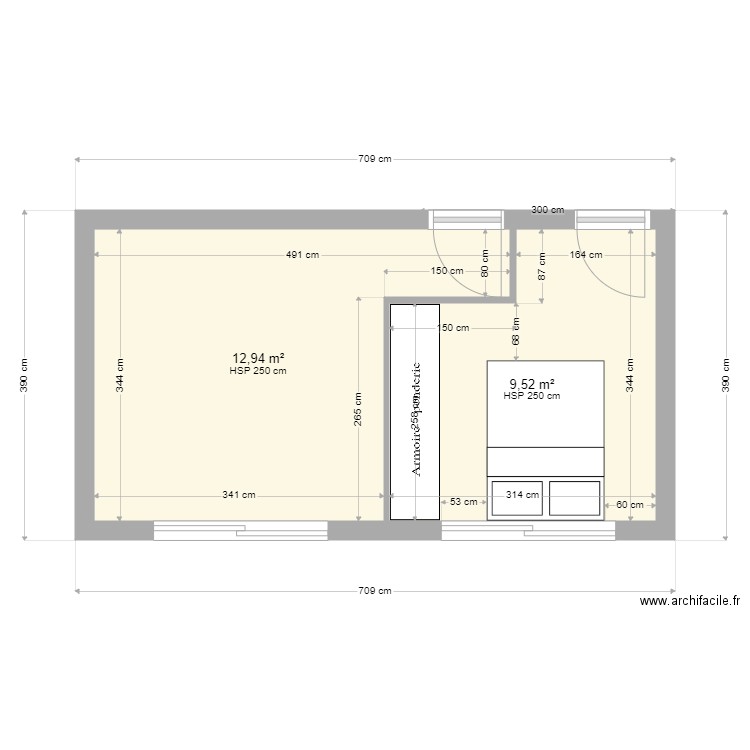 PREVOST plan de projet Ind 10. Plan de 2 pièces et 22 m2