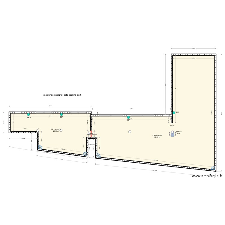 residence goelan CHEVALIER LAVERGNE sous deck. Plan de 3 pièces et 115 m2