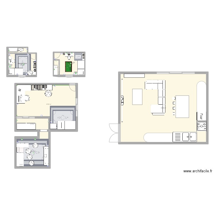 Chambre Nyna. Plan de 8 pièces et 183 m2