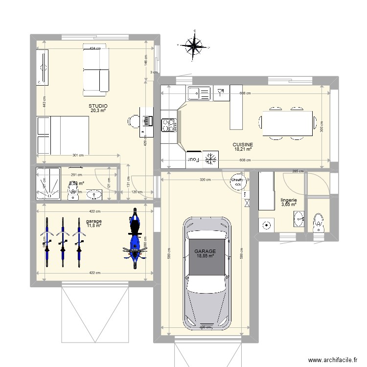 CUISINE GARAGES V2. Plan de 8 pièces et 78 m2