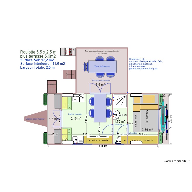 Roulotte 550 cm 4 places E. Plan de 0 pièce et 0 m2