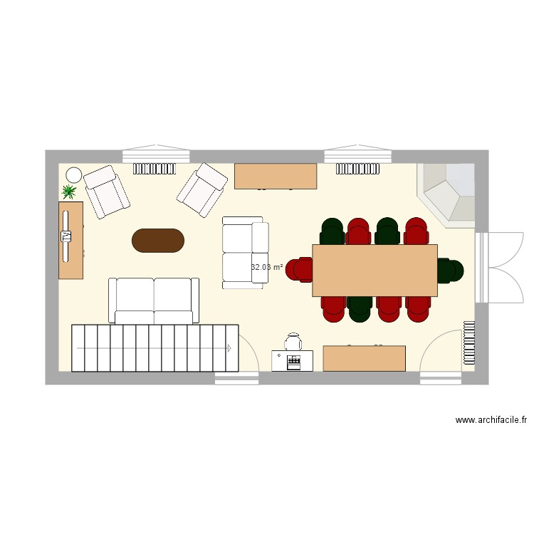 Plan RDC Bayonne escalier fond salon. Plan de 1 pièce et 32 m2