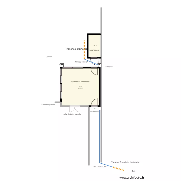 SPA et LOCAL PISCINE. Plan de 