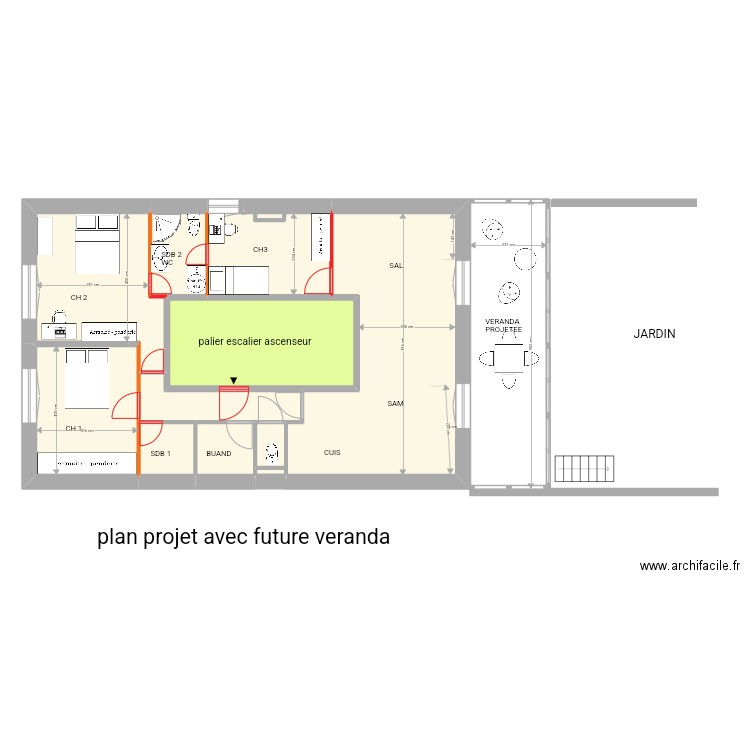 Vincennes projet avec aménagement véranda. Plan de 10 pièces et 102 m2