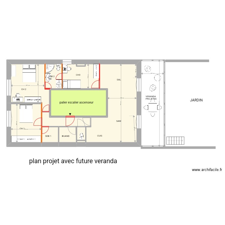 Vincennes projet avec aménagement véranda. Plan de 0 pièce et 0 m2